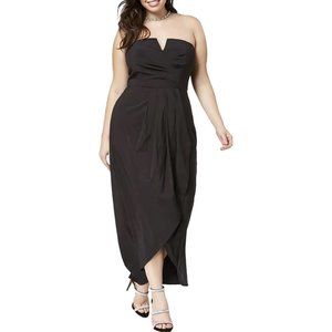 City Chic Womens Plus Strapless Pleated Party Dress Black 14
